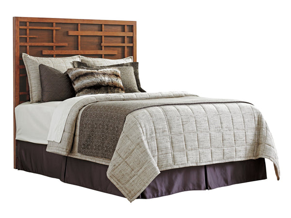 Lexington Tommy Bahama Home Shanghai Panel Headboard - Elegant Pan-asian Fretwork Design With Dark Walnut Back For Modern Spaces Sebana  556-143hb