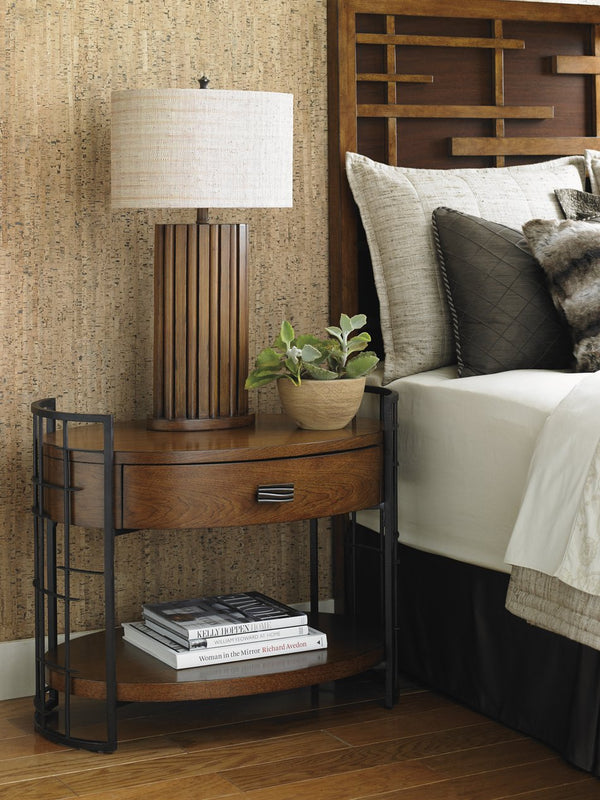 Lexington Tommy Bahama Home Sendai Adjustable Nightstand With Unique Design, Drawer & Wood Shelf For Modern Home Décor Sebana  556-623