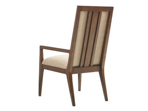 Lexington Tommy Bahama Home Natori Contemporary Art Deco Dining Arm Chair With Exposed Wood Slats In Elegant Cresting Waves Fabric Sebana  556-881-01