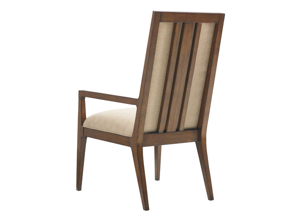 Lexington Tommy Bahama Home Natori Contemporary Art Deco Dining Arm Chair With Exposed Wood Slats In Elegant Cresting Waves Fabric Sebana  556-881-01