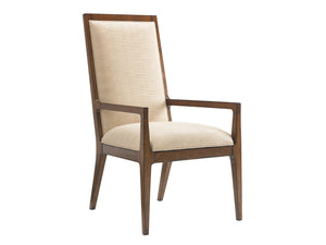 Lexington Tommy Bahama Home Natori Contemporary Art Deco Dining Arm Chair With Exposed Wood Slats In Elegant Cresting Waves Fabric Sebana  556-881-01