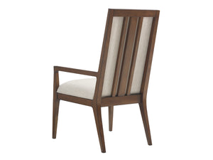 Lexington Tommy Bahama Home Natori Contemporary Art Deco Dining Arm Chair With Exposed Wood Slats In Elegant Cresting Waves Fabric Sebana  556-881-02
