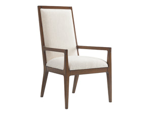 Lexington Tommy Bahama Home Natori Contemporary Art Deco Dining Arm Chair With Exposed Wood Slats In Elegant Cresting Waves Fabric Sebana  556-881-02