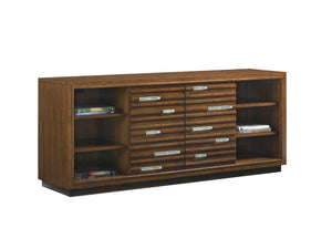 Lexington Tommy Bahama Home Princeville Media Console - Elegant Pan-asian Design With Decorative Glass, Adjustable Shelves & Ventilation Sebana  556-907