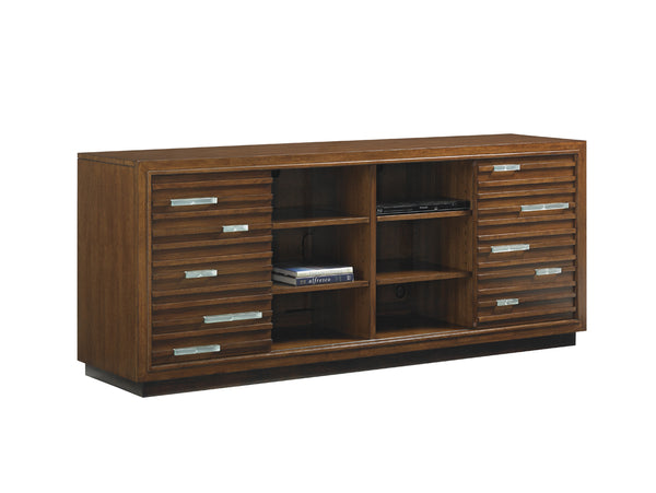 Lexington Tommy Bahama Home Princeville Media Console - Elegant Pan-asian Design With Decorative Glass, Adjustable Shelves & Ventilation Sebana  556-907