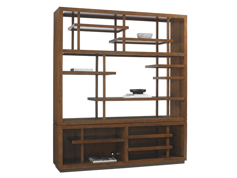 Lexington Tommy Bahama Home Taipei Media Bookcase - Elegant Pan-asian Design With Asymmetrical Shelving And Tv Compartment Space Sebana  556-909c