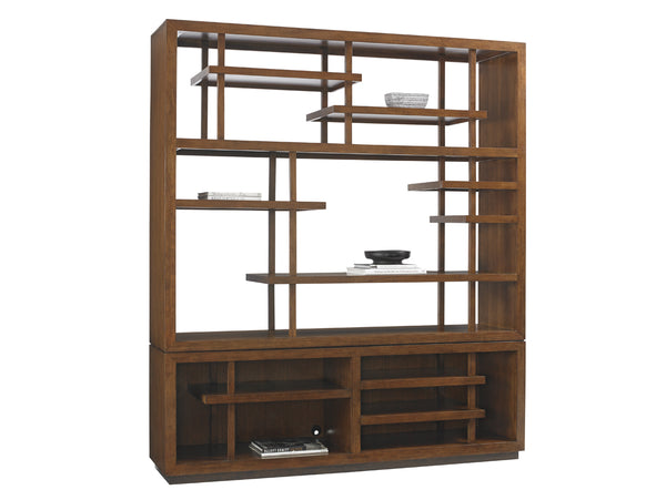 Lexington Tommy Bahama Home Taipei Media Bookcase - Elegant Pan-asian Design With Asymmetrical Shelving And Tv Compartment Space Sebana  556-909c