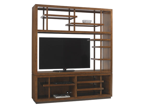 Lexington Tommy Bahama Home Taipei Media Bookcase - Elegant Pan-asian Design With Asymmetrical Shelving And Tv Compartment Space Sebana  556-909c