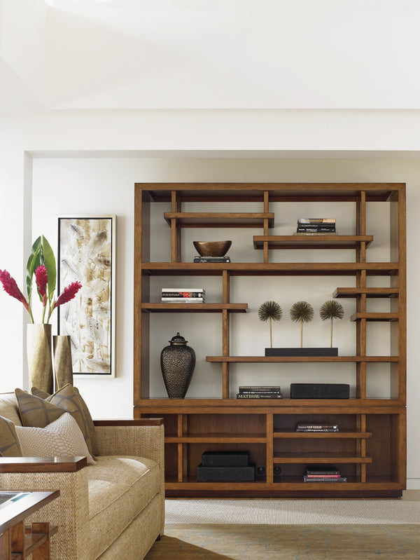 Lexington Tommy Bahama Home Taipei Media Bookcase - Elegant Pan-asian Design With Asymmetrical Shelving And Tv Compartment Space Sebana  556-909c