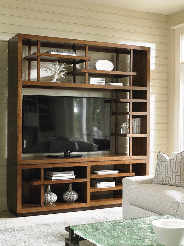 Lexington Tommy Bahama Home Taipei Media Bookcase - Elegant Pan-asian Design With Asymmetrical Shelving And Tv Compartment Space Sebana  556-909c
