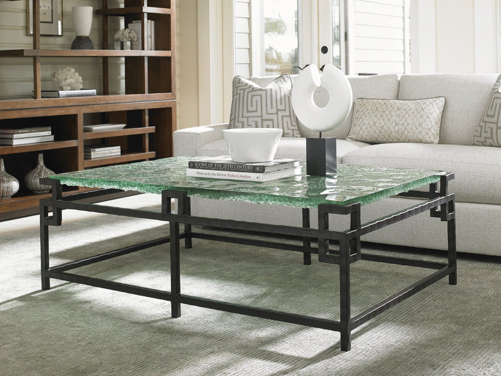 Lexington Tommy Bahama Home Hermes Cocktail Table: Pan-asian Inspired Glass Top With Hammered Metal Base For Modern Elegance Sebana  556-947c