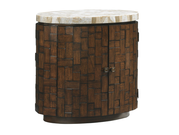 Lexington Tommy Bahama Home Banyan Oval Accent Table - Elegant Pan-asian Design With Gmelina Blocks And Stone Veneer Top For Modern Homes Sebana  556-950
