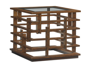 Lexington Tommy Bahama Home Nobu Elegant Square Lamp Table - Pan-asian Design With Open Fretwork And Glass Top For Modern Spaces Sebana  556-954