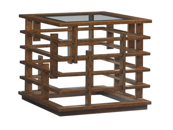 Lexington Tommy Bahama Home Nobu Elegant Square Lamp Table - Pan-asian Design With Open Fretwork And Glass Top For Modern Spaces Sebana  556-954