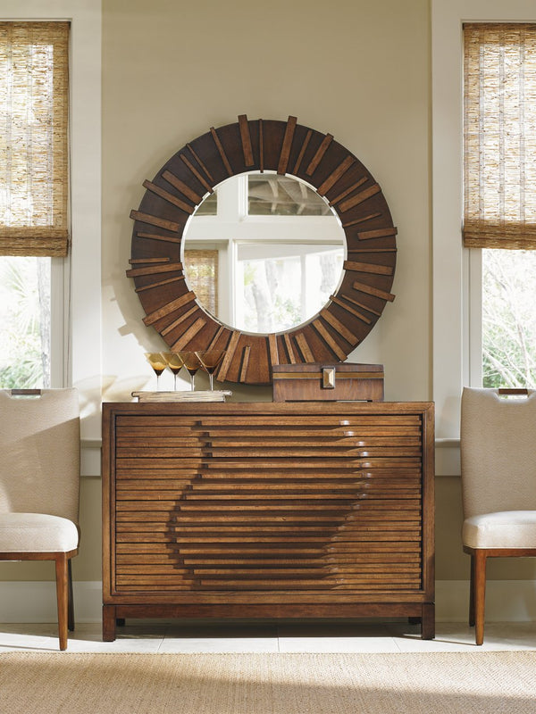 Lexington Tommy Bahama Home Kobe Round Mirror: Modern Pan-asian Design With Bold Dark Hickory Frame And Tranquil Aesthetic Charm Sebana  556-201