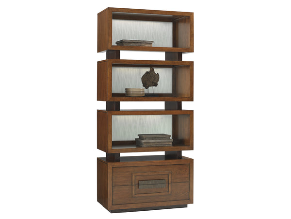 Lexington Tommy Bahama Home Tonga Stylish Tiered Bookcase With Led-backlit Sea Glass Panels And Elegant Storage Solutions Sebana  556-990