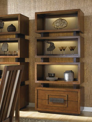 Lexington Tommy Bahama Home Tonga Stylish Tiered Bookcase With Led-backlit Sea Glass Panels And Elegant Storage Solutions Sebana  556-990