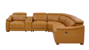 English Elm Leather Match Power Reclining Sectional with Storage Console and Adjustable Headrests Ginger B2748S00027