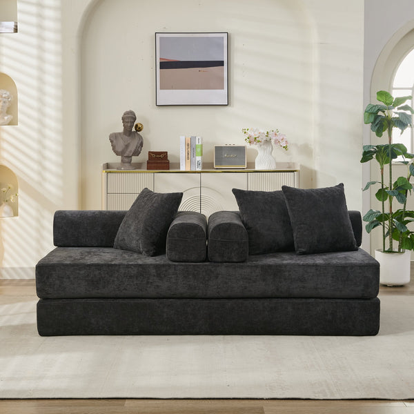 English Elm Comfy Chenille Convertible Folding Mattress Couch Sofa Bed with Armrest, Space-Saving, No Assembly Needed Black W1143P330250