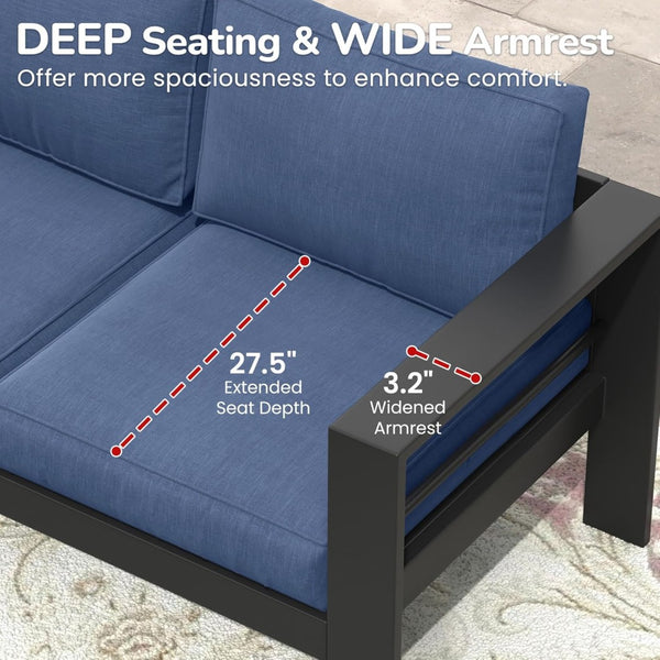 English Elm 4-piece Aluminum Outdoor Conversation Set with Rust-proof Matte Frame and Wpc Coffee Table Blue B082S00094