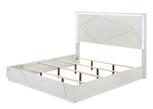 English Elm Esther Glam Queen Platform Bed with Led Headboard in High Gloss White Finish B2756S00027