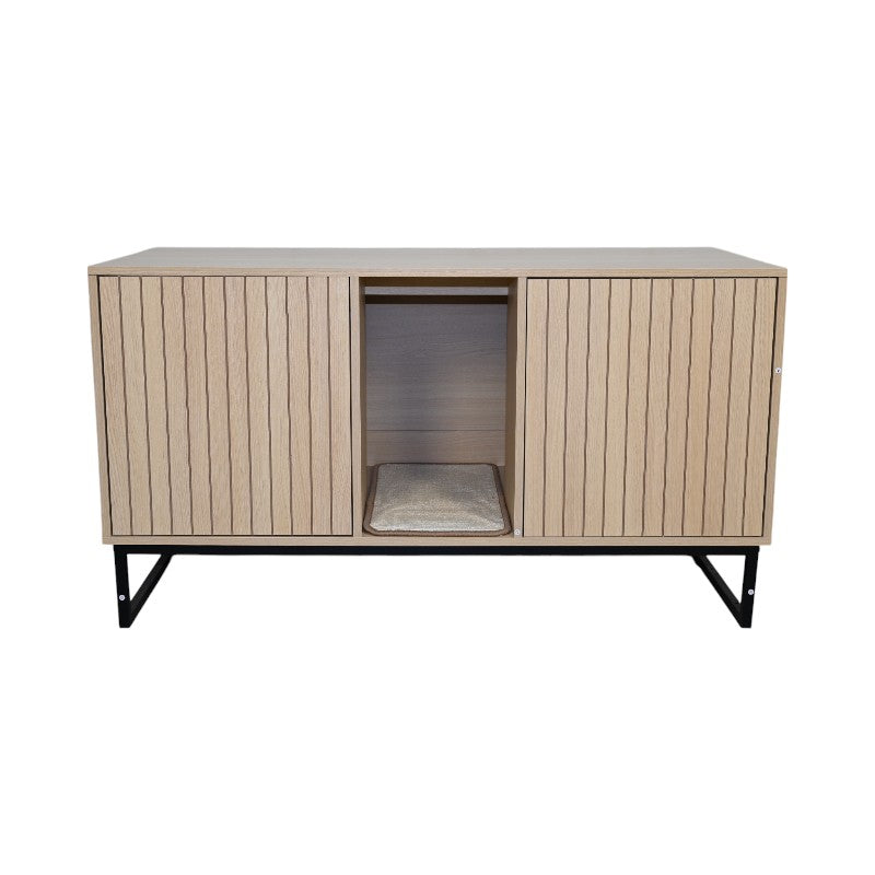 English Elm Modern Wooden Cat House with Built-In Scratching Mat, Sturdy Metal Frame, Sleek Space-Saving Design Light Brown W1412P271586