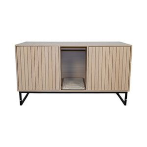 English Elm Modern Wooden Cat House with Built-In Scratching Mat, Sturdy Metal Frame, Sleek Space-Saving Design Light Brown W1412P271586