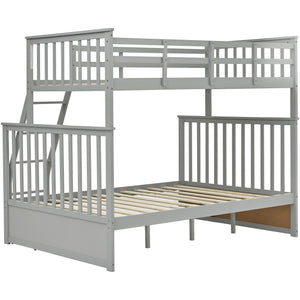 English Elm Twin Solid Pine Over Full Bunk Bed Gray with Ladder, Full-Length Guardrail, Sturdy Frame, Safe Design W495S00011