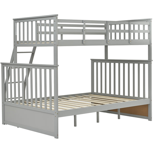 English Elm Twin Solid Pine Over Full Bunk Bed Gray with Ladder, Full-Length Guardrail, Sturdy Frame, Safe Design W495S00011
