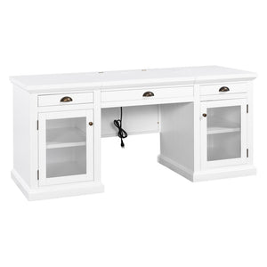 English Elm 67" White Executive Desk with Cabinet Storage Drawers and Usb Ports for Home Office N751S415499K