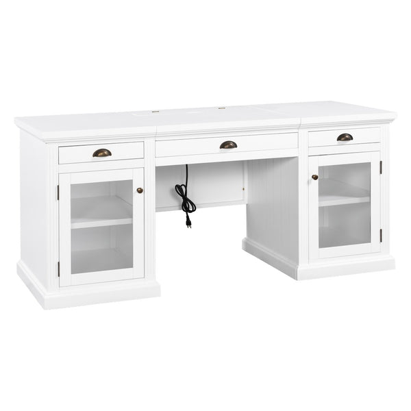 English Elm 67" White Executive Desk with Cabinet Storage Drawers and Usb Ports for Home Office N751S415499K