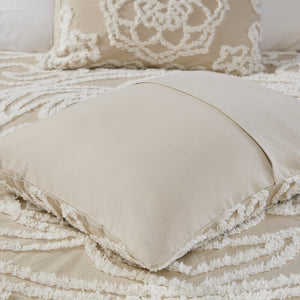 English Elm Tufted Laetitia Cotton Chenille Medallion Fringe Coverlet Set Taupe Full/Queen – Boho Oeko-Tex Comfort B03597574