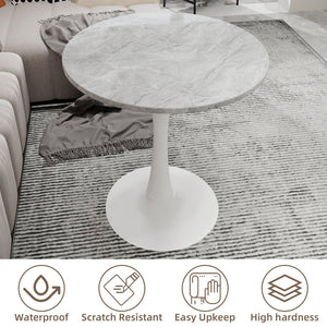 English Elm Marble-Top Round Side Table With Tapered Base - Modern Minimalist Design For Stylish Living Spaces W1935P353220