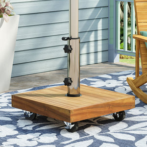 English Elm Christopher Knight Home® - RALPH Teak Square Umbrella Base – 40 lb Concrete & Acacia Wood, Stainless Tube, Fits 1.57–1.77" Poles 71822.00
