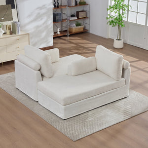 English Elm 63.39" Chenille Convertible Sofa Bed with Pocketed Spring Cushions for Modern Living Spaces Ivory W3189S00032