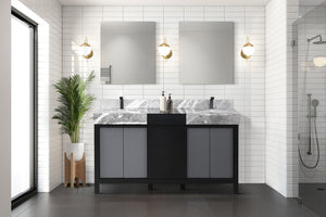 English Elm Black Double Bath Vanity 60" With Castle Grey Marble Top, Gun Metal Faucets & 28" Matching Mirrors B2731S01154