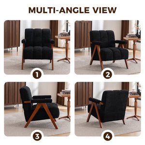 English Elm Mid-century Modern Chenille Accent Chair Cloud Silhouette Oak Frame Living Room Lounge Black W1170P425403