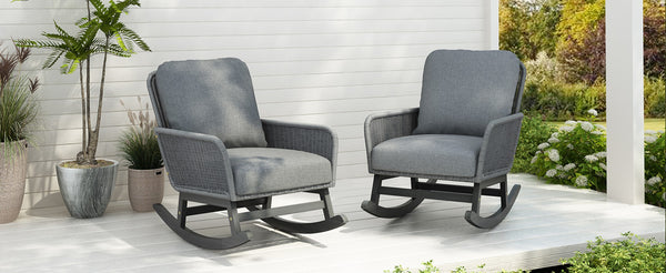 English Elm Contemporary Wicker Rocking Chair Pe Rattan Weave Wooden Frame Plush Cushions Patio Gray N767P229004G_2