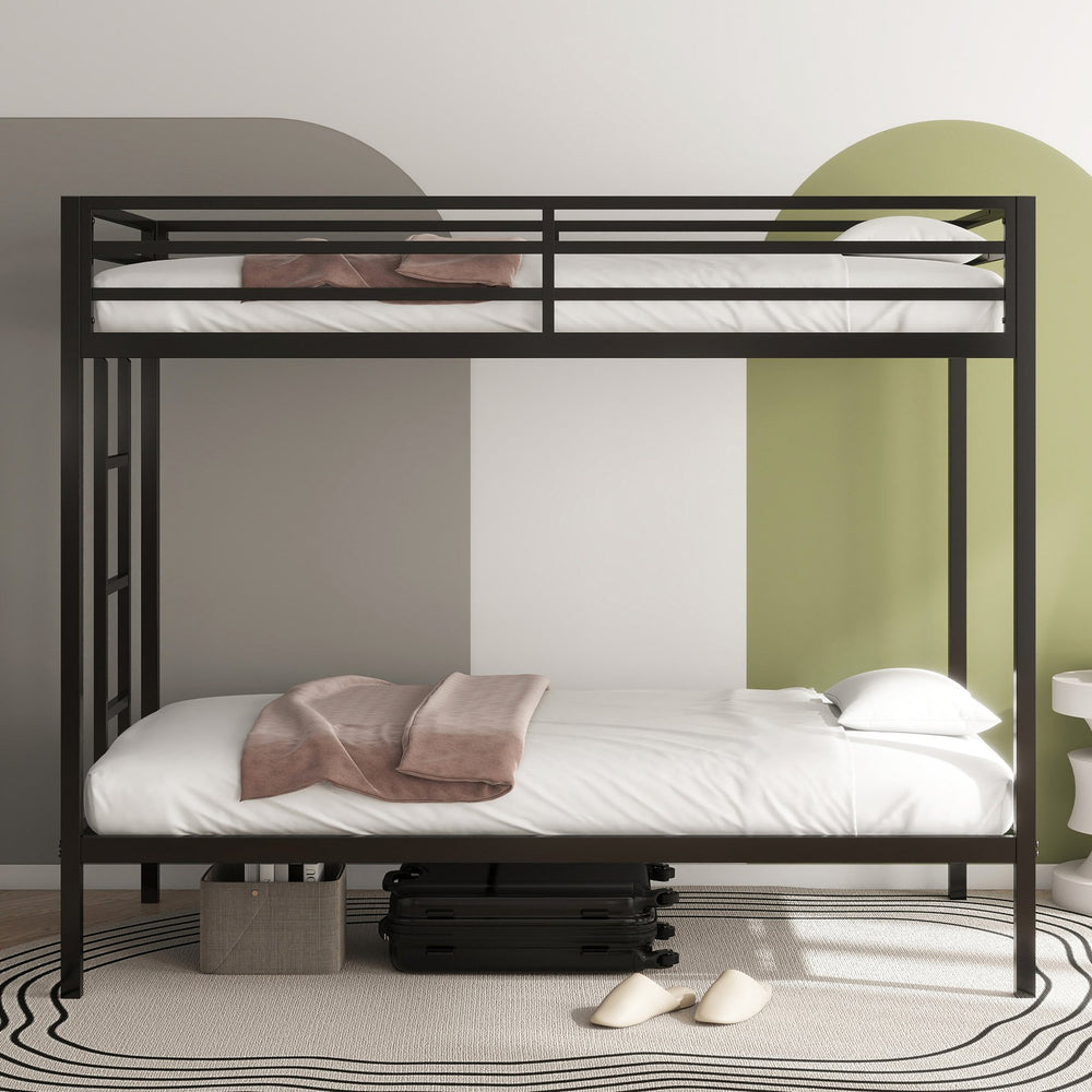 English Elm Adam Twin Over Twin Bunk Bed Metal Black with Full Guardrails Ladder Easy Assemble Plastic End Caps Durable Frame B083P319019