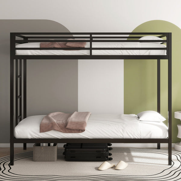 English Elm Adam Twin Over Twin Bunk Bed Metal Black with Full Guardrails Ladder Easy Assemble Plastic End Caps Durable Frame B083P319019