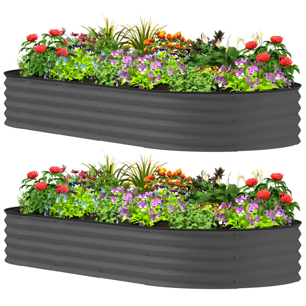 English Elm 2pcs Galvanized Steel Raised Garden Beds Modular Outdoor Planting Set Rust Resistant T3971P410606