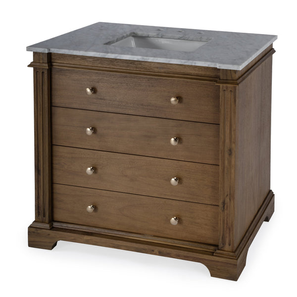 Butler Specialty Hanson Single Bathroom Vanity Set With Carrara Marble Top And Ample Storage For Elegant Spaces Medium Brown Acacia Solids,Mdf,Ceramic Sink,Carrara Marble 5570415-butler