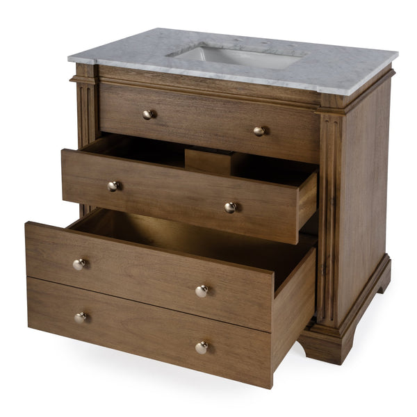 Butler Specialty Hanson Single Bathroom Vanity Set With Carrara Marble Top And Ample Storage For Elegant Spaces Medium Brown Acacia Solids,Mdf,Ceramic Sink,Carrara Marble 5570415-butler