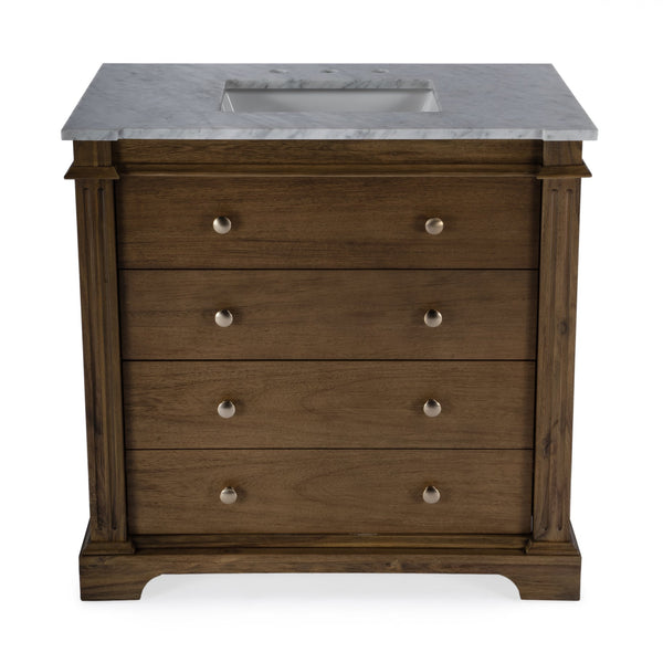 Butler Specialty Hanson Single Bathroom Vanity Set With Carrara Marble Top And Ample Storage For Elegant Spaces Medium Brown Acacia Solids,Mdf,Ceramic Sink,Carrara Marble 5570415-butler