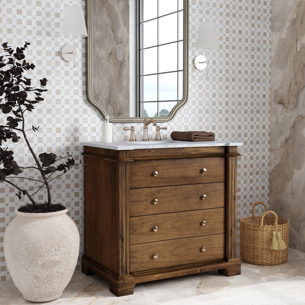 Butler Specialty Hanson Single Bathroom Vanity Set With Carrara Marble Top And Ample Storage For Elegant Spaces Medium Brown Acacia Solids,Mdf,Ceramic Sink,Carrara Marble 5570415-butler