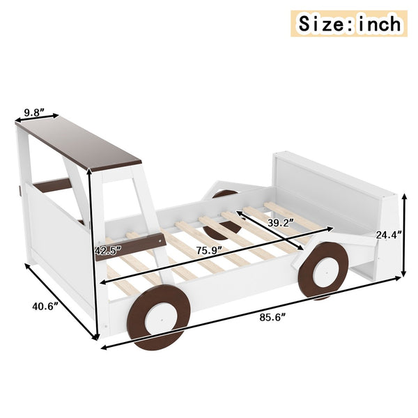 English Elm Twin Pine Treehouse Floor Bed with Padded Rails and Cabin Roofline for Kids Brown,Light White W1580S00471