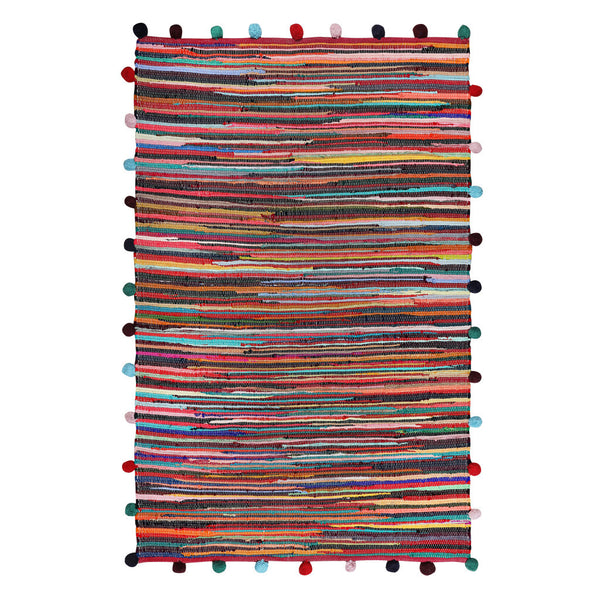 Homeroots 3' X 5' Hand Woven Red And Black Striped Area Rug With Fringe – Unique Artisan Craftsmanship!  Cotton Blend 557074