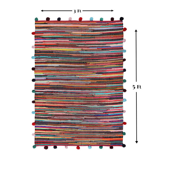 Homeroots 3' X 5' Hand Woven Red And Black Striped Area Rug With Fringe – Unique Artisan Craftsmanship!  Cotton Blend 557074