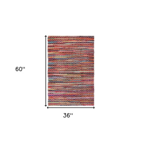Homeroots 3' X 5' Hand Woven Striped Area Rug In Red And Black – Unique Artisan Craftsmanship For Cozy Spaces  Cotton Blend 557077