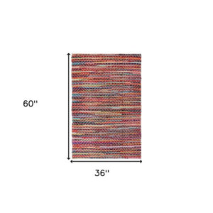 Homeroots 3' X 5' Hand Woven Striped Area Rug In Red And Black – Unique Artisan Craftsmanship For Cozy Spaces  Cotton Blend 557077
